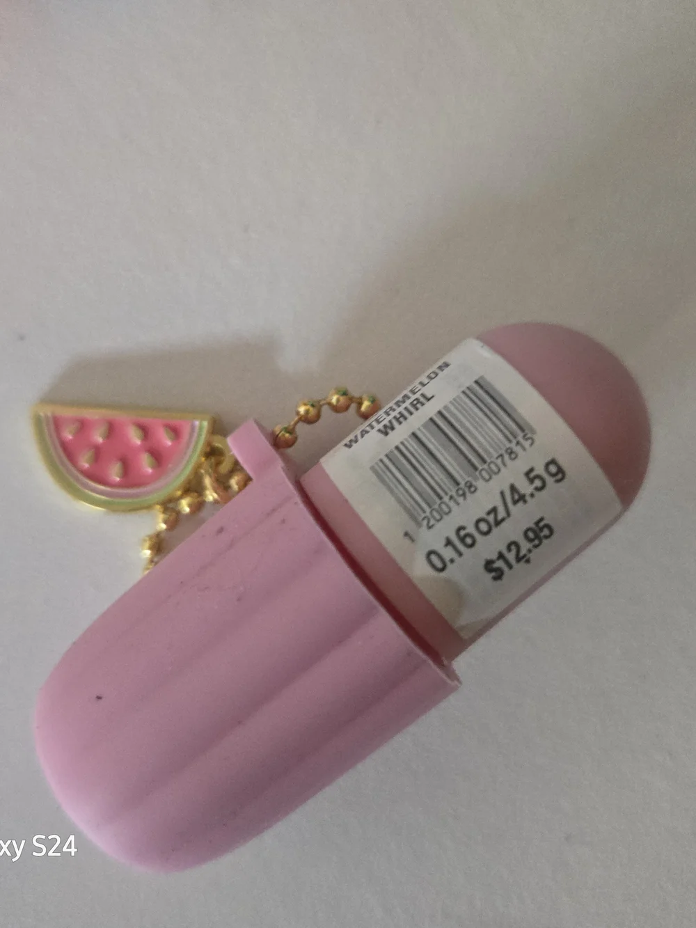 Bath & Body Works Pink Lip Oil Capsule Keychain with Gold Charm